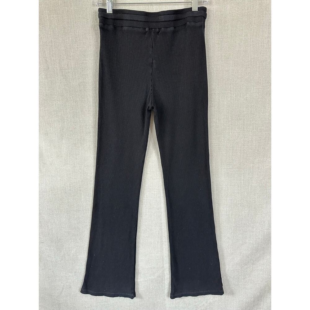 Monrow Lounge Flare Pants Ribbed Knit Black Size Small - Picture 2 of 8